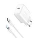 Ładowarka sieciowa USB-C PD 30W QC SFC + kabel USB-C 1m - biały