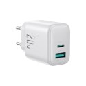 Ładowarka sieciowa USB-C USB-A 20W PD QC 3.0 - biała