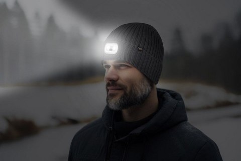 CZAPKA Z LATARKA LED RGB GRAFITOWA