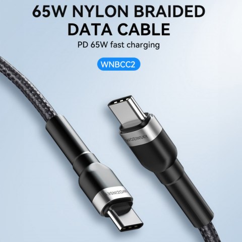 Kabel przewód w oplocie USB-C - USB-C PD 65W 2m czarny Kabel przewód w oplocie USB-C - USB-C PD 65W 2m czarny