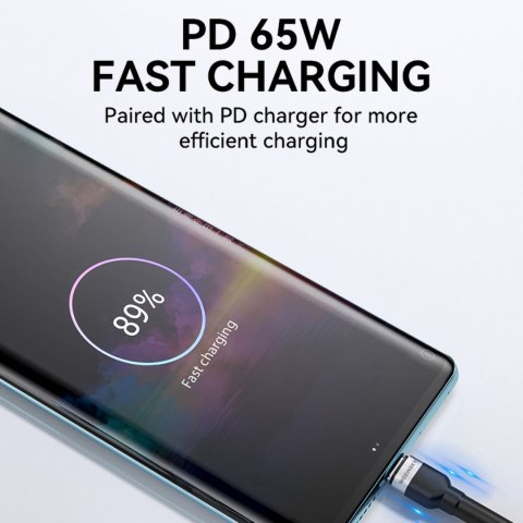 Kabel przewód w oplocie USB-C - USB-C PD 65W 2m czarny Kabel przewód w oplocie USB-C - USB-C PD 65W 2m czarny