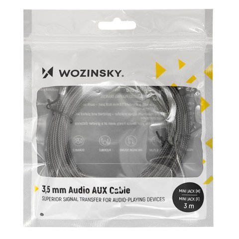 Przedłużacz mini jack żeński-męski przedłużka AUX 3m czarny Przedłużacz mini jack żeński-męski przedłużka AUX 3m czarny