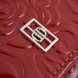 Portfel damski skórzany duży z tłoczeniem w kwiaty czerwony Paolo Peruzzi AL-12-RD