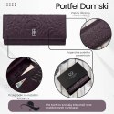Poziomy portfel damski skórzany w kolorze burgundowym z metalowym logo duży Paolo Peruzzi AL-12-BGD