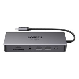 13w1 HUB adapter USB-C - USB-A / USB-C / HDMI / DisplayPort / RJ45 / SD TF / AUX / USB-C PD - szary
