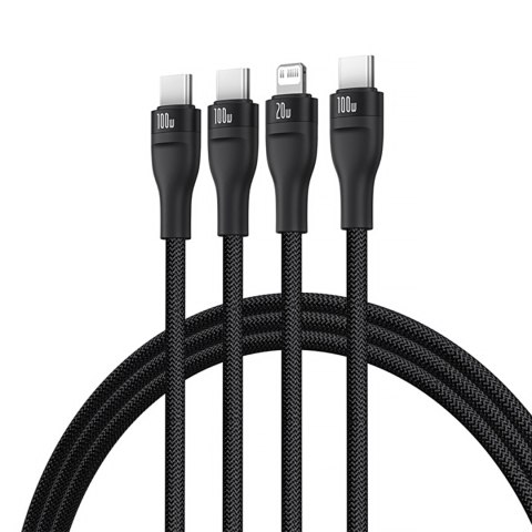 3w1 Kabel przewód Flash Series 3 100W USB-C - 2x USB-C iPhone Lightning 1.5m - czarny 3w1 Kabel przewód Flash Series 3 100W USB-C - 2x USB-C iPhone Lightning 1.5m - czarny