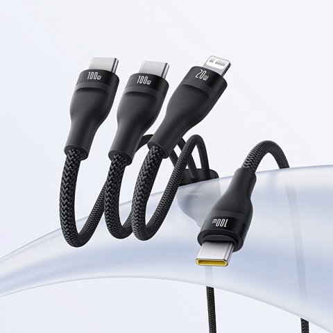 3w1 Kabel przewód Flash Series 3 100W USB-C - 2x USB-C iPhone Lightning 1.5m - czarny 3w1 Kabel przewód Flash Series 3 100W USB-C - 2x USB-C iPhone Lightning 1.5m - czarny
