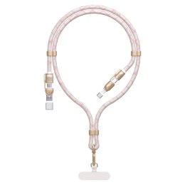 4w1 Kabel przewód smycz USB-A / USB-C / iPhone Lightning PD QC 65W 1.5m - różowy