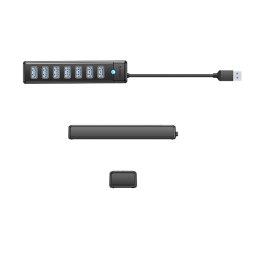 Hub rozdzielacz PW7U-U3 7x USB-A USB-C 5V 3A 1m - czarny