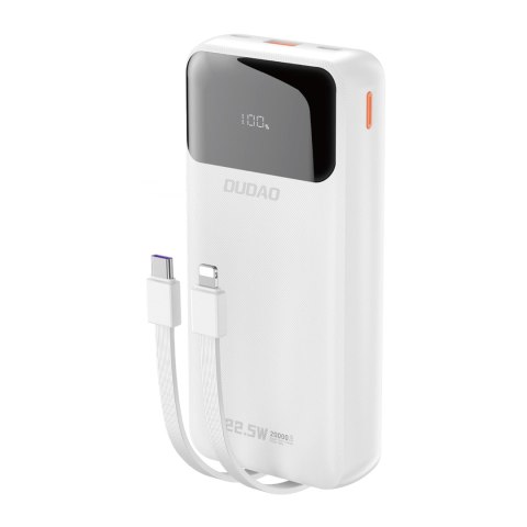 Powerbank 20000mAh z wbudowanymi kablami iPhone Lightning USB-C USB-A 22.5W PD - biały Powerbank 20000mAh z wbudowanymi kablami iPhone Lightning USB-C USB-A 22.5W PD - biały