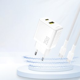 Szybka ładowarka sieciowa 25W USB-A USB-C - biała