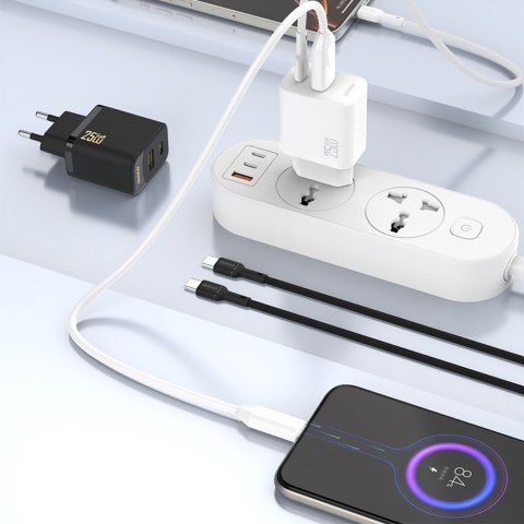 Szybka ładowarka sieciowa 25W USB-A USB-C - biała Szybka ładowarka sieciowa 25W USB-A USB-C - biała