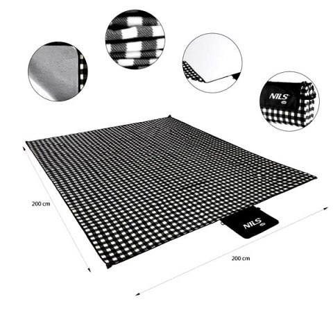 NC2311 KOC PIKNIKOWY BIAŁO-CZARNY 200x200 CM PE + ALU NILS CAMP