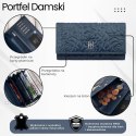 Duży portfel damski skórzany z tłoczeniem w kwiaty granatowy Paolo Peruzzi AL-14-NV