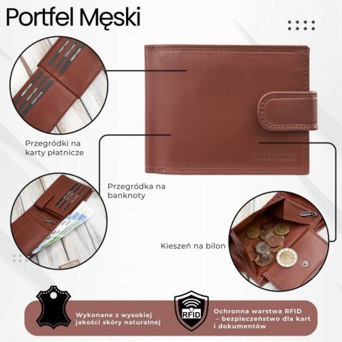 Portfel męski skórzany koniakowy RFID na prezent Paolo Peruzzi AL-16-CG Portfel męski skórzany koniakowy RFID na prezent Paolo Peruzzi AL-16-CG