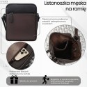 Saszetka męska skórzana na ramię z tłoczeniem typu carbon brązowa Paolo Peruzzi AL-19-BR
