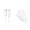 Ładowarka sieciowa USB-C PD QC 20W + kabel USB-C 1m - biała