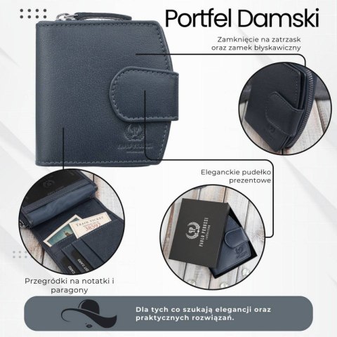 Portfel damski skórzany granatowy na patkę RFID Paolo Peruzii AL-24-NV Portfel damski skórzany granatowy na patkę RFID Paolo Peruzii AL-24-NV