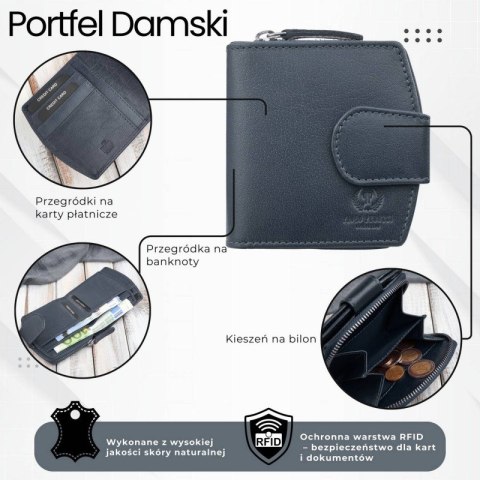 Portfel damski skórzany granatowy na patkę RFID Paolo Peruzii AL-24-NV Portfel damski skórzany granatowy na patkę RFID Paolo Peruzii AL-24-NV