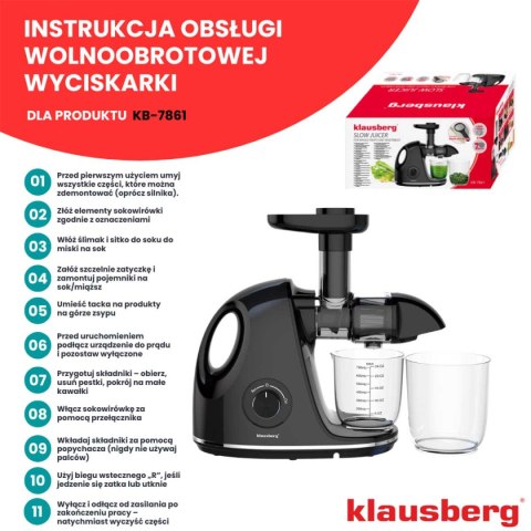 SOKOWIRÓWKA WYCISKARKA WOLNOOBROTOWA KLAUSBERG KB-7861 SOKOWIRÓWKA WYCISKARKA WOLNOOBROTOWA KLAUSBERG KB-7861