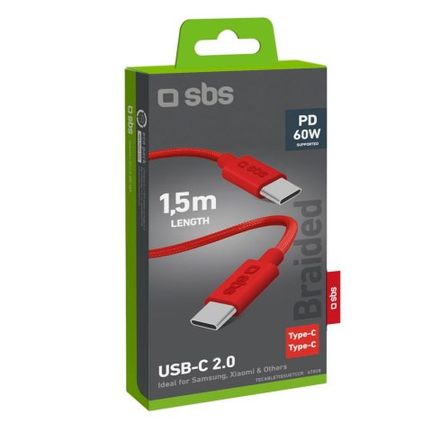 Kabel przewód w oplocie USB-C 60 W 1.5m - czerwony Kabel przewód w oplocie USB-C 60 W 1.5m - czerwony