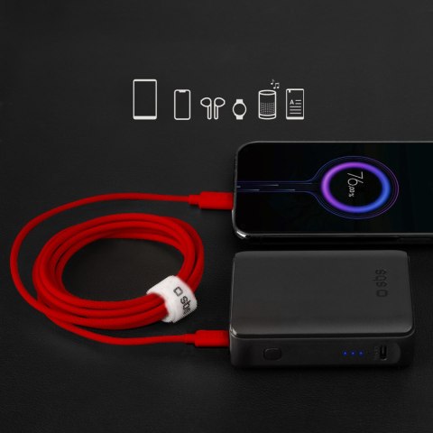 Kabel przewód w oplocie USB-C 60 W 1.5m - czerwony Kabel przewód w oplocie USB-C 60 W 1.5m - czerwony