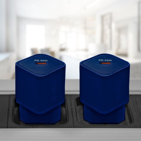 Ładowarka sieciowa GaN z Power Delivery 20W - niebieska Ładowarka sieciowa GaN z Power Delivery 20W - niebieska