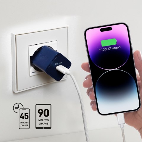 Ładowarka sieciowa GaN z Power Delivery 20W - niebieska Ładowarka sieciowa GaN z Power Delivery 20W - niebieska