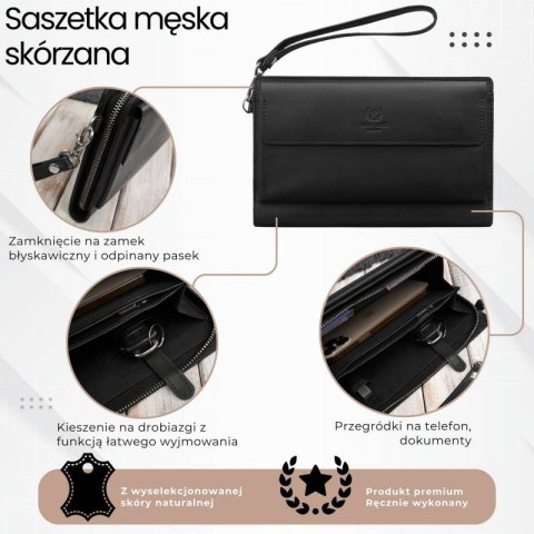 Saszetka męska skórzana do ręki elegancka czarna Paolo Peruzzi AL-26-BL Saszetka męska skórzana do ręki elegancka czarna Paolo Peruzzi AL-26-BL