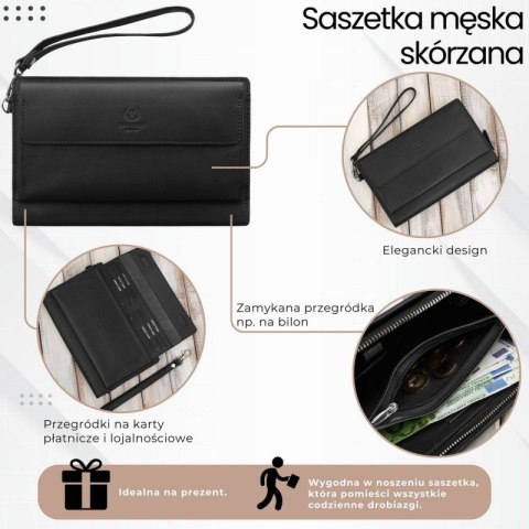 Saszetka męska skórzana do ręki elegancka czarna Paolo Peruzzi AL-26-BL Saszetka męska skórzana do ręki elegancka czarna Paolo Peruzzi AL-26-BL