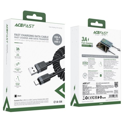 Kabel przewód spiralny USB-A - USB-C 480Mb/s 3A 1.2m - czarny Kabel przewód spiralny USB-A - USB-C 480Mb/s 3A 1.2m - czarny