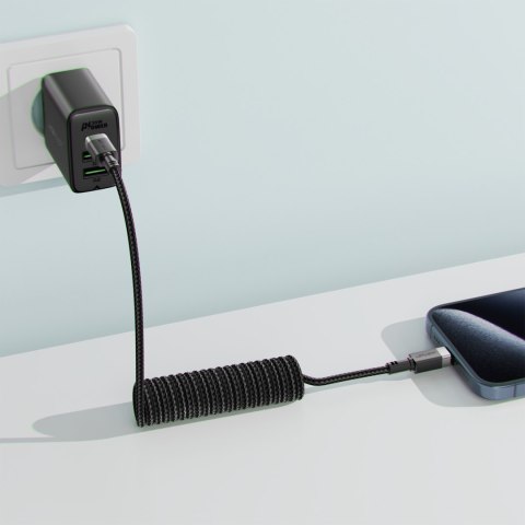 Kabel przewód spiralny USB-A - USB-C 480Mb/s 3A 1.2m - czarny Kabel przewód spiralny USB-A - USB-C 480Mb/s 3A 1.2m - czarny