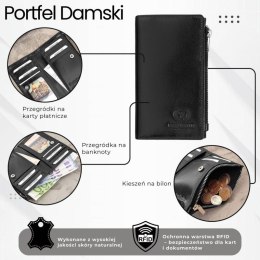Portfel damski skórzany duży czarny z ochroną RFID Paolo Peruzzi T-140-BL