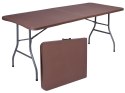 Zestaw cateringowy Rattan brąz stół 180 cm+ 2 ławki