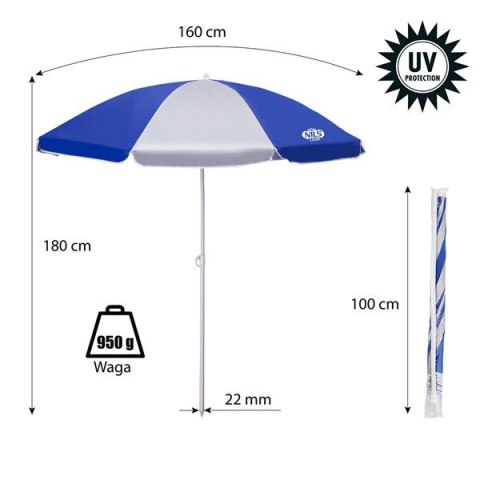 NC7813 PARASOL PLAŻOWY 180 CM NILS CAMP NC7813 PARASOL PLAŻOWY 180 CM NILS CAMP