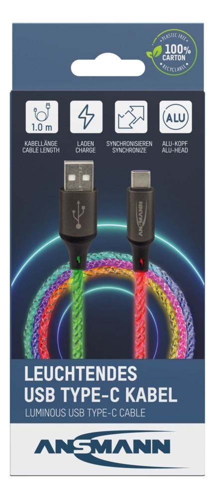 Kabel Ansmann USBAC z oświetleniem LED 100cm Kabel Ansmann USBAC z oświetleniem LED 100cm
