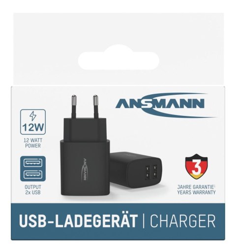 Ładowarka Ansmann HC212 czarna 2x USB 12W 24A Ładowarka Ansmann HC212 czarna 2x USB 12W 24A