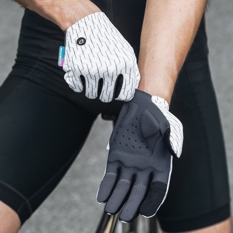 Rękawiczki sportowe rowerowe pełne wiosenno-letnie rozmiar L - biało-czarne Rękawiczki sportowe rowerowe pełne wiosenno-letnie rozmiar L - biało-czarne