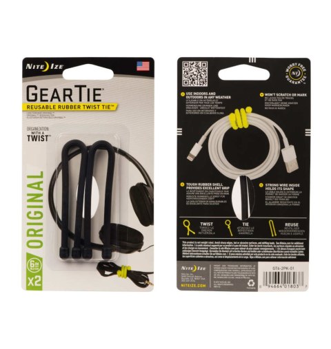 Elastyczna Opaska Nite Ize Gear Tie 6 2Pack BLACK Elastyczna Opaska Nite Ize Gear Tie 6 2Pack BLACK