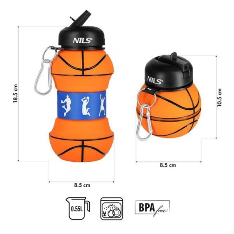 NC4104 KUBEK SILIKONOWY SKŁADANY 550ML BASKETBALL NILS NC4104 KUBEK SILIKONOWY SKŁADANY 550ML BASKETBALL NILS
