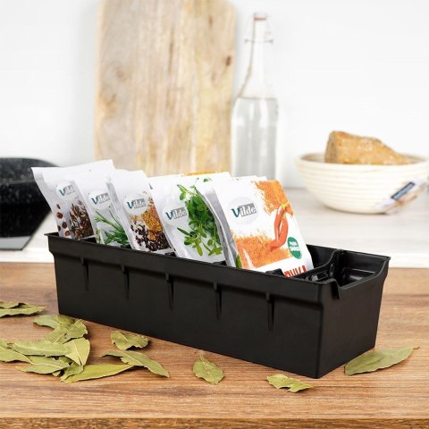 Organizer pojemnik kuchenny na torebki z przyprawami czarny 30x13x8 cm Organizer pojemnik kuchenny na torebki z przyprawami czarny 30x13x8 cm
