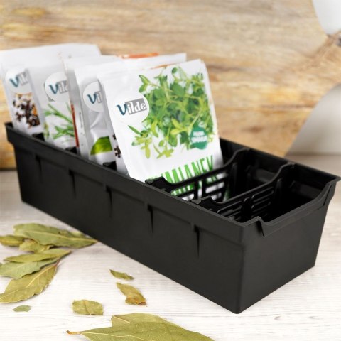 Organizer pojemnik kuchenny na torebki z przyprawami czarny 30x13x8 cm Organizer pojemnik kuchenny na torebki z przyprawami czarny 30x13x8 cm