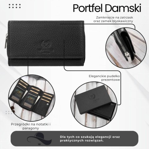 Portfel damski duży czarny ze skóry naturalnej pojemny Paolo Peruzzi T-138-BL Portfel damski duży czarny ze skóry naturalnej pojemny Paolo Peruzzi T-138-BL