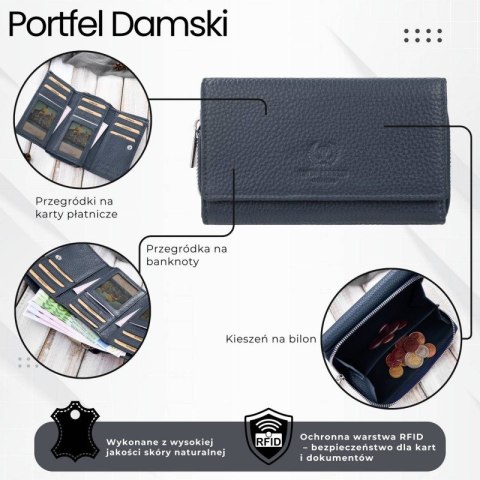 Portfel damski duży granatowy ze skóry naturalnej pojemny Paolo Peruzzi T-138-NV Portfel damski duży granatowy ze skóry naturalnej pojemny Paolo Peruzzi T-138-NV
