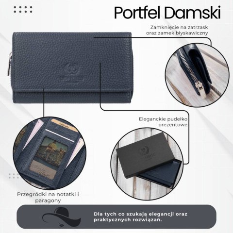 Portfel damski duży granatowy ze skóry naturalnej pojemny Paolo Peruzzi T-138-NV Portfel damski duży granatowy ze skóry naturalnej pojemny Paolo Peruzzi T-138-NV