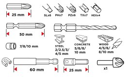 ZESTAW WIERTEŁ I BITÓW, 50 SZT.