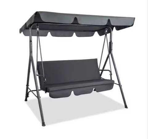Huśtawka Trzyosobowa Ogrodowa Bujana Poduszki Materac Szara
