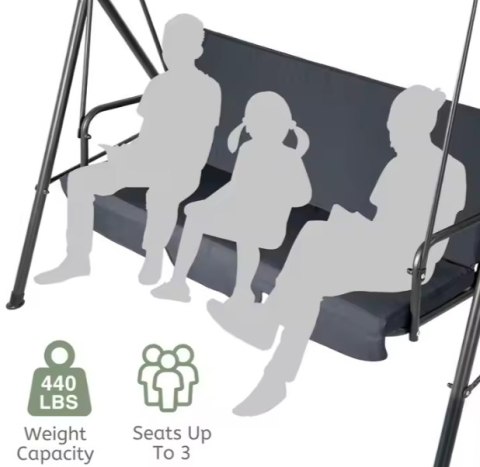 Huśtawka Trzyosobowa Ogrodowa Bujana Poduszki Materac Szara