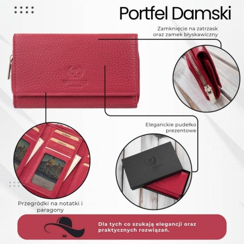 Portfel damski duży czerwony ze skóry naturalnej pojemny Paolo Peruzzi T-138-RD Portfel damski duży czerwony ze skóry naturalnej pojemny Paolo Peruzzi T-138-RD
