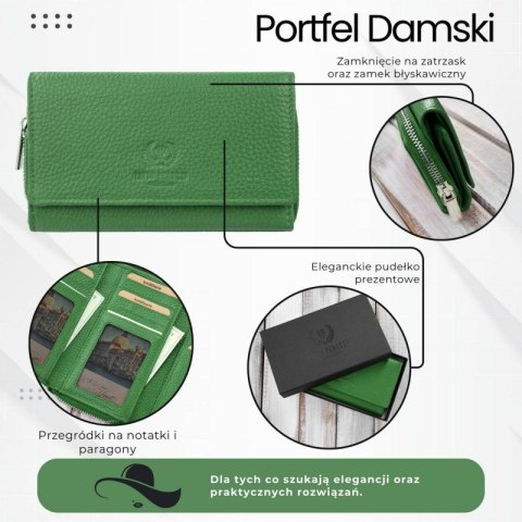 Portfel damski duży zielony ze skóry naturalnej pojemny Paolo Peruzzi T-138-GB Portfel damski duży zielony ze skóry naturalnej pojemny Paolo Peruzzi T-138-GB